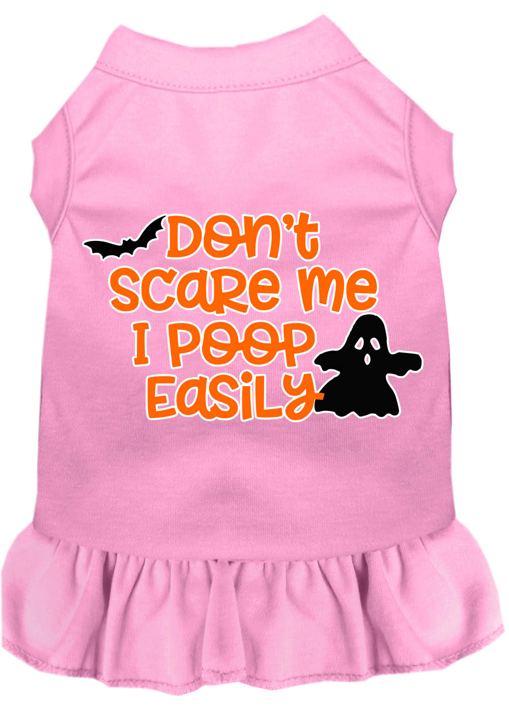 Don't Scare Me, Poops Easily Screen Print Dog Dress Light Pink Lg